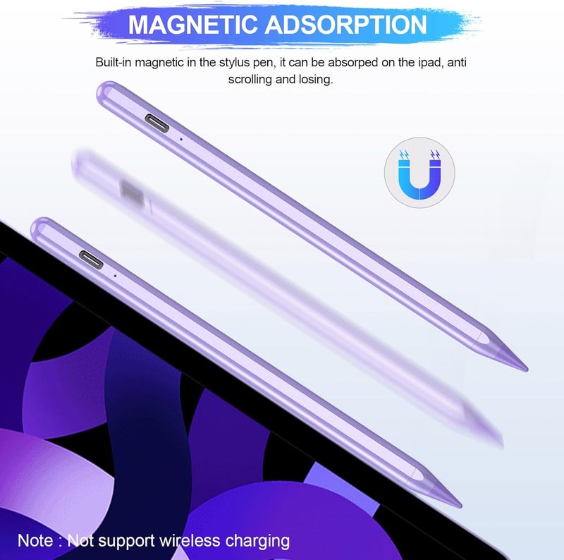 FUWANG Stylus Pen for iPad A16/10th/9th Generation, 10Mins Fast Charge for Apple Pencil&iPad Pen, Compatible with iPad A16/10th/9th/8th/7th/6th/Pro 13''11''M4/12.9 inch/Air 11'' 13'' M3/M2/Mini 6/5, Purple - Image 5